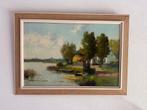 Oud schilderij van een boerderij aan het water, Antiek en Kunst, Kunst | Schilderijen | Klassiek, Ophalen of Verzenden
