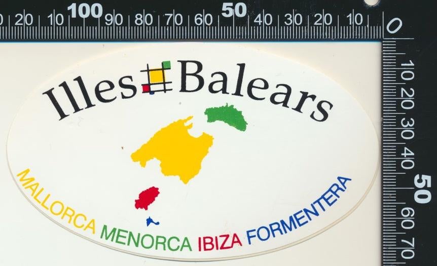 Sticker: Illes Balears - Mallorca - Menorca - Ibiza, Ophalen of Verzenden, Zo goed als nieuw, Bedrijf of Vereniging