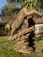 Euraziatische lynx op rots goud brons beeld bos bergen tuin, Ophalen, Nieuw, Kunststof