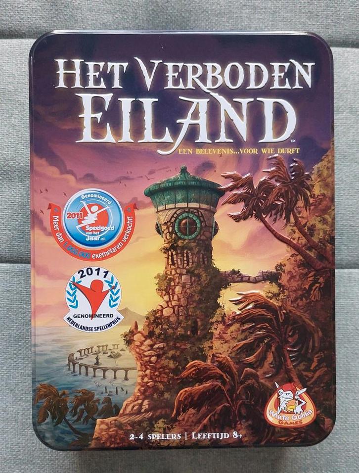 Het Verboden Eiland - Bordspel in Blikken Doos, Hobby en Vrije tijd, Gezelschapsspellen | Bordspellen, Zo goed als nieuw, Een of twee spelers