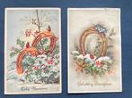2x Nieuwjaarskaart hoefijzer lieveheersbeestje vogels, Verzamelen, Ansichtkaarten | Themakaarten, Ophalen of Verzenden, 1940 tot 1960