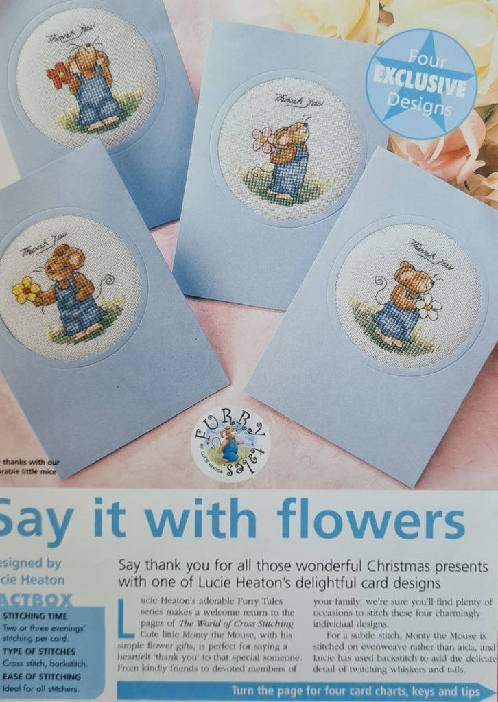 Zeg het met bloemen muisjes 4 borduurpatronen, Hobby en Vrije tijd, Borduren en Borduurmachines, Nieuw, Patroon, Handborduren