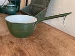 Antiek donker groene Emaille melkkook pannetje melk koker, Antiek en Kunst, Antiek | Emaille, Ophalen of Verzenden