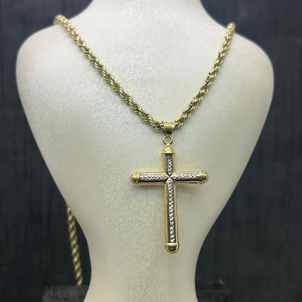 14k gouden ketting rope chain schakel met kruis, Sieraden, Tassen en Uiterlijk, Kettingen, Ophalen of Verzenden, Zo goed als nieuw