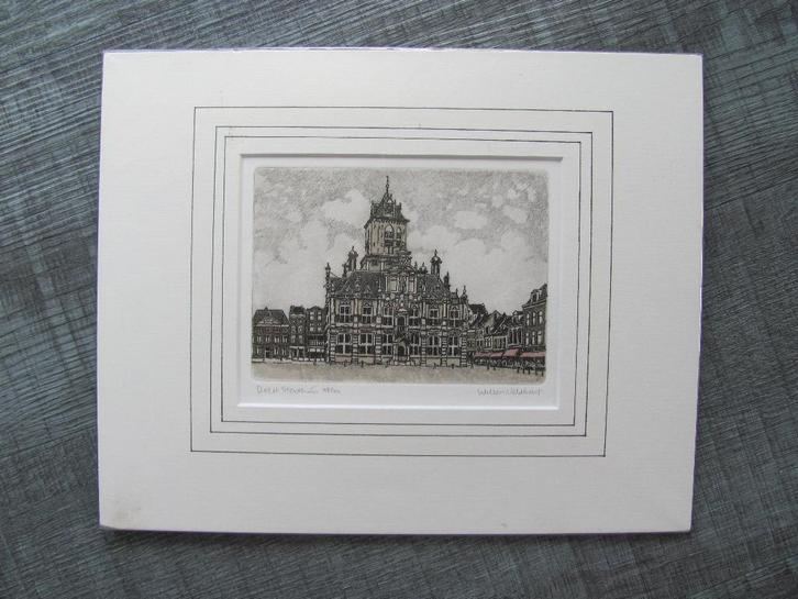 Delft - Willem Veldhorst - 2 etsen, Antiek en Kunst, Kunst | Etsen en Gravures, Ophalen of Verzenden