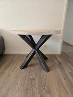Ronde massief houten eettafel met stalen x poot 100 cm, Huis en Inrichting, Tafels | Eettafels, Ophalen, Gebruikt, Rond, Vier personen