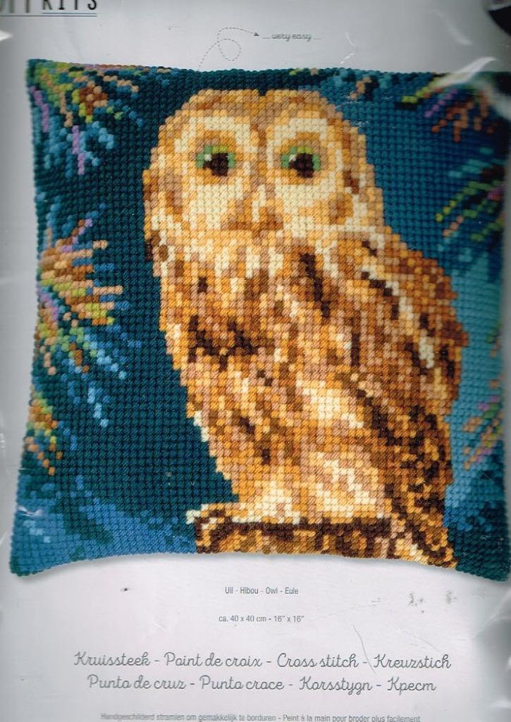 Cado vervaco borduurpakket  kussen  uil   093, Hobby en Vrije tijd, Borduren en Borduurmachines, Nieuw, Borduurpakket, Handborduren