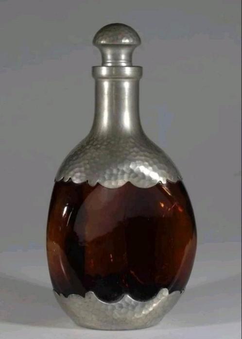Royal Holland Daalderop Amber Glass Pewter Decanter, Antiek en Kunst, Antiek | Glas en Kristal, Ophalen of Verzenden