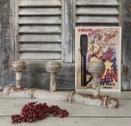 Brocante houten kapstokje met 3 knoppen, Huis en Inrichting, Wandkapstok, Gebruikt, Ophalen of Verzenden, Minder dan 100 cm