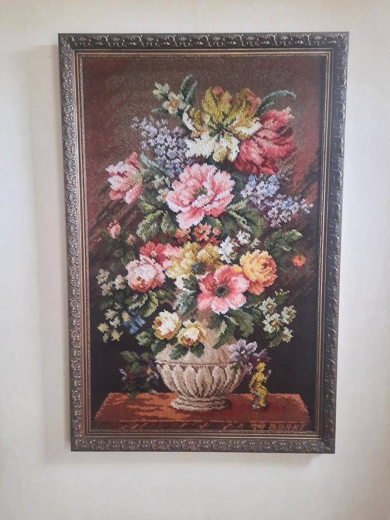 PRACHTIG MOOI HAND GEKNOOPT SMIRNA WANDKLEED IN FRAAIE LIJST, Ophalen