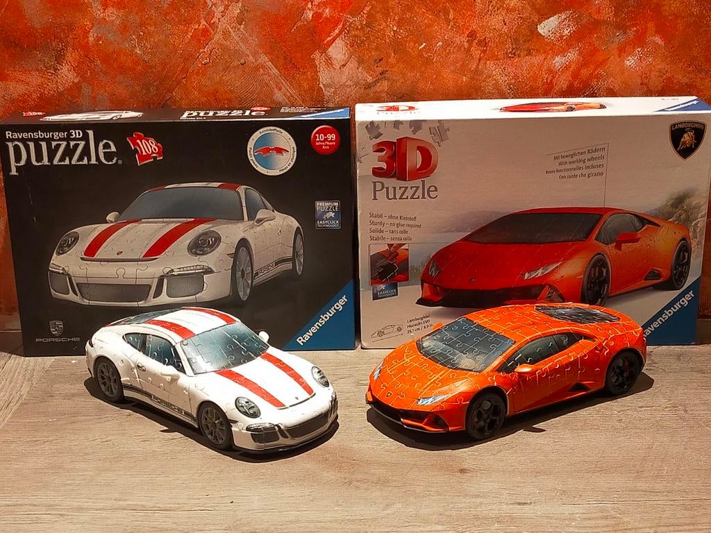 Ravensburger 3D Puzzel Porsche & Lamborghini, Ophalen of Verzenden, Minder dan 500 stukjes, Zo goed als nieuw, Rubik's of 3D-puzzel