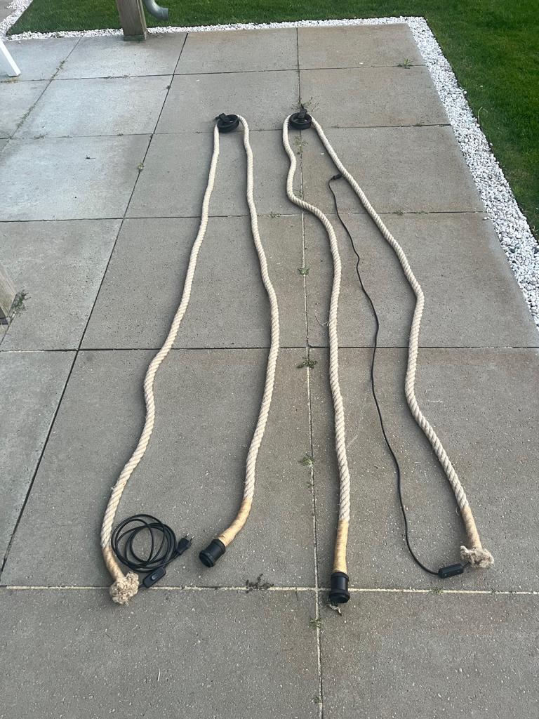 Hanglampen met dik touw en katrol, 2 stuks. Tuin., Ophalen of Verzenden, Zo goed als nieuw, Overige materialen, 75 cm of meer