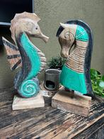 Zeepaard en Paard houtsnijwerk beeld uit Bali Indonesie, Blauw, Boho, Nieuw, Ophalen of Verzenden