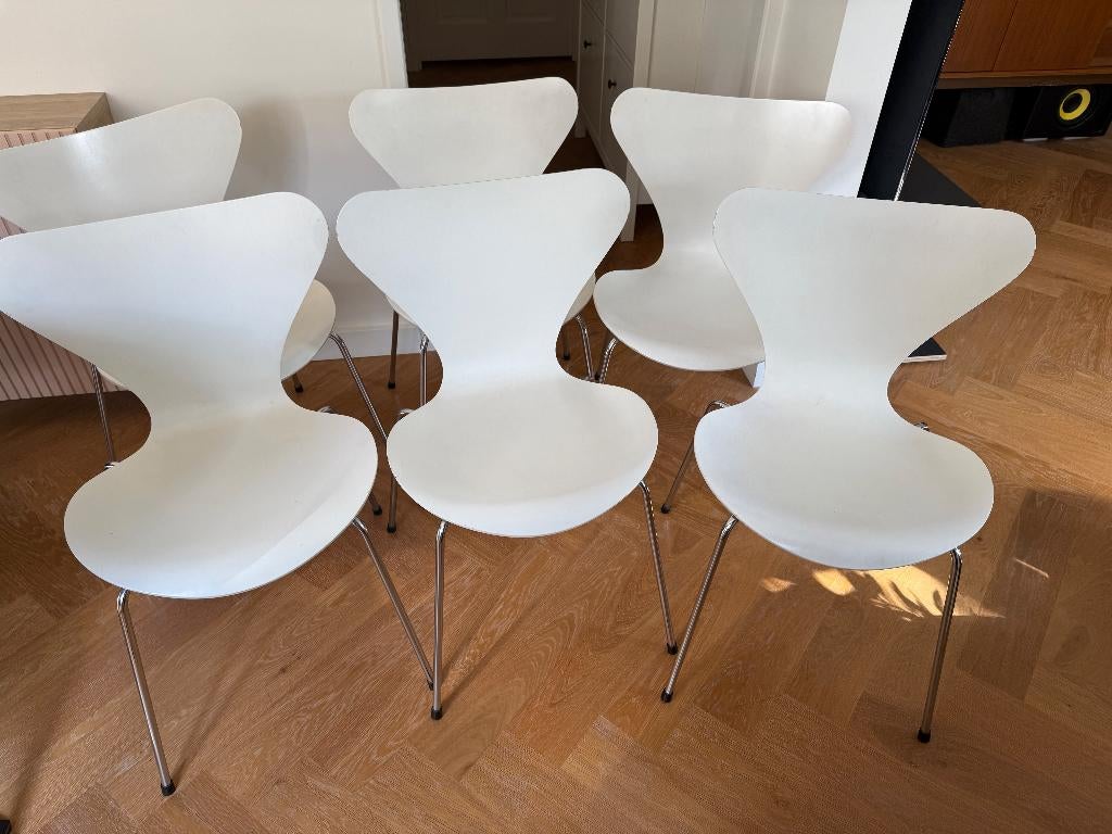 6x vlinderstoel 3107 Arne Jacobsen for Fritz Hansen, Huis en Inrichting, Stoelen, Ophalen, Gebruikt, Wit, Vijf, Zes of meer stoelen