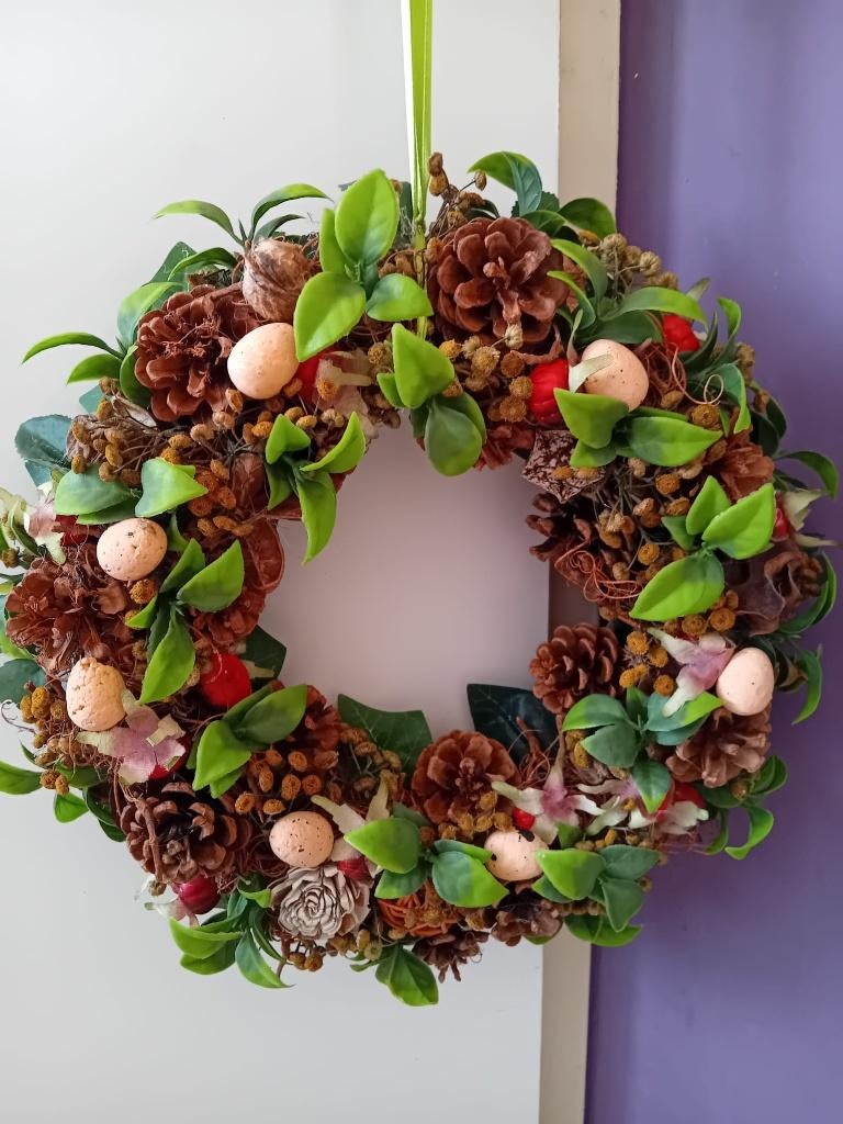 Handgemaakte paaskrans – deurdecoratie met eitjes, Diversen, Pasen, Nieuw, Ophalen of Verzenden