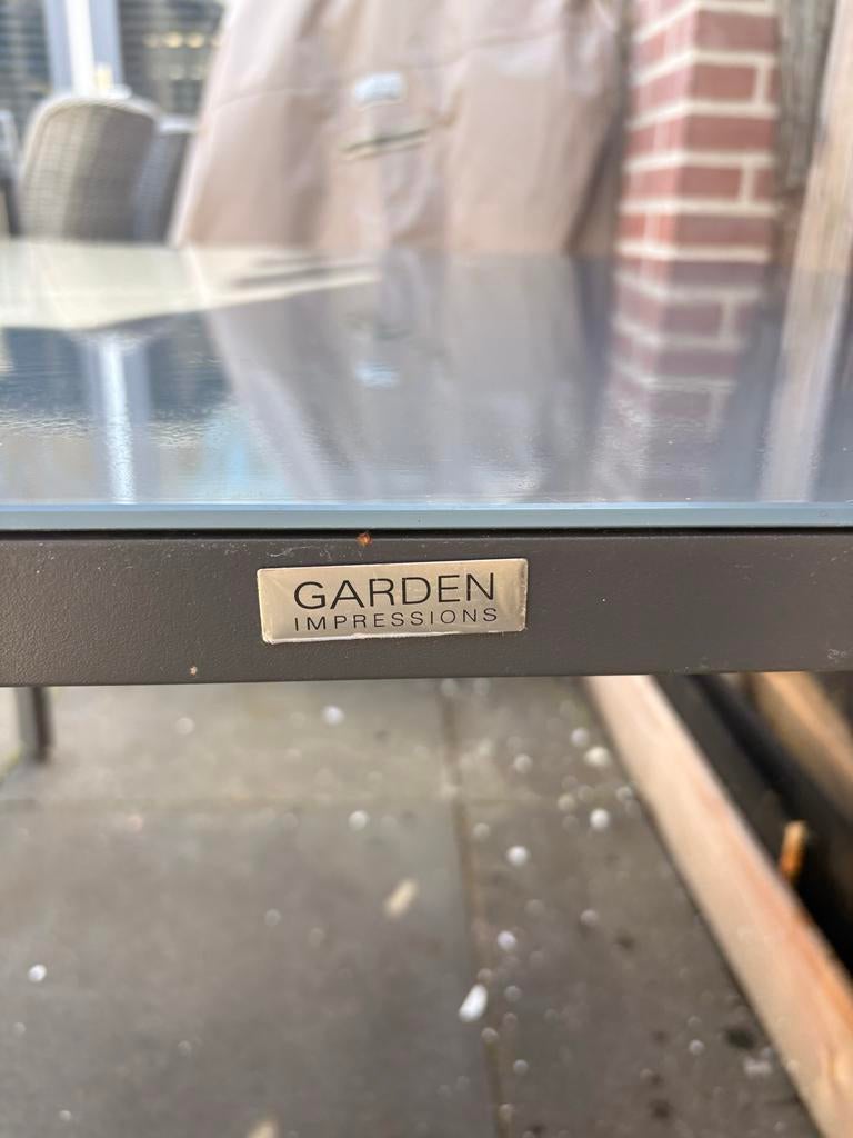 Garden Impressions tuintafel met glasplaat, Tuin en Terras, Tuintafels, Ophalen, Gebruikt, Rechthoekig, Metaal