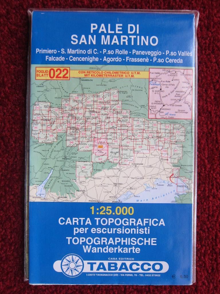 Tabacco Wanderkarte 022 Pale di San Martino, 2005, Boeken, Atlassen en Landkaarten, Verzenden, 2000 tot heden, Italië, Landkaart