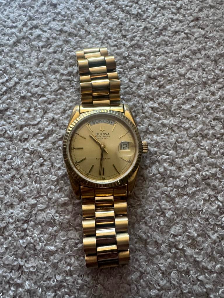 Bulova Super Seville Day Date Automaat + Extra Band, Overige merken, Staal, Gebruikt, Polshorloge