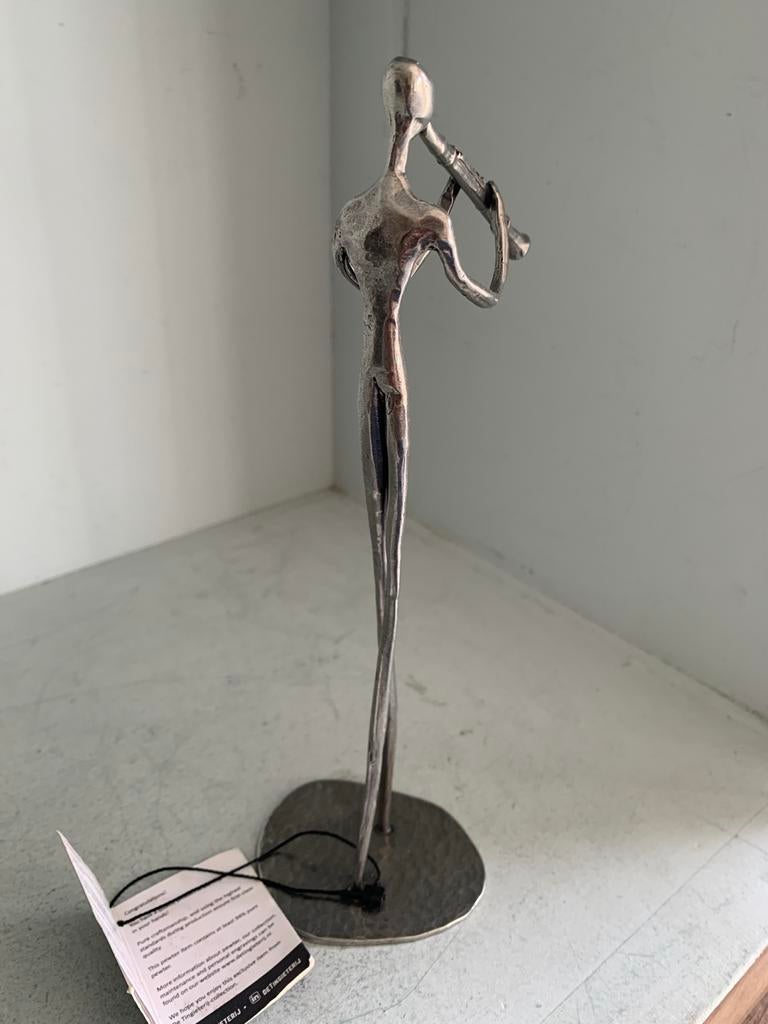 Tinggieterij Tinnen Beeldje Muzikant met Klarinet, Zilver, Minder dan 20 cm, Ophalen of Verzenden, Handgemaakt