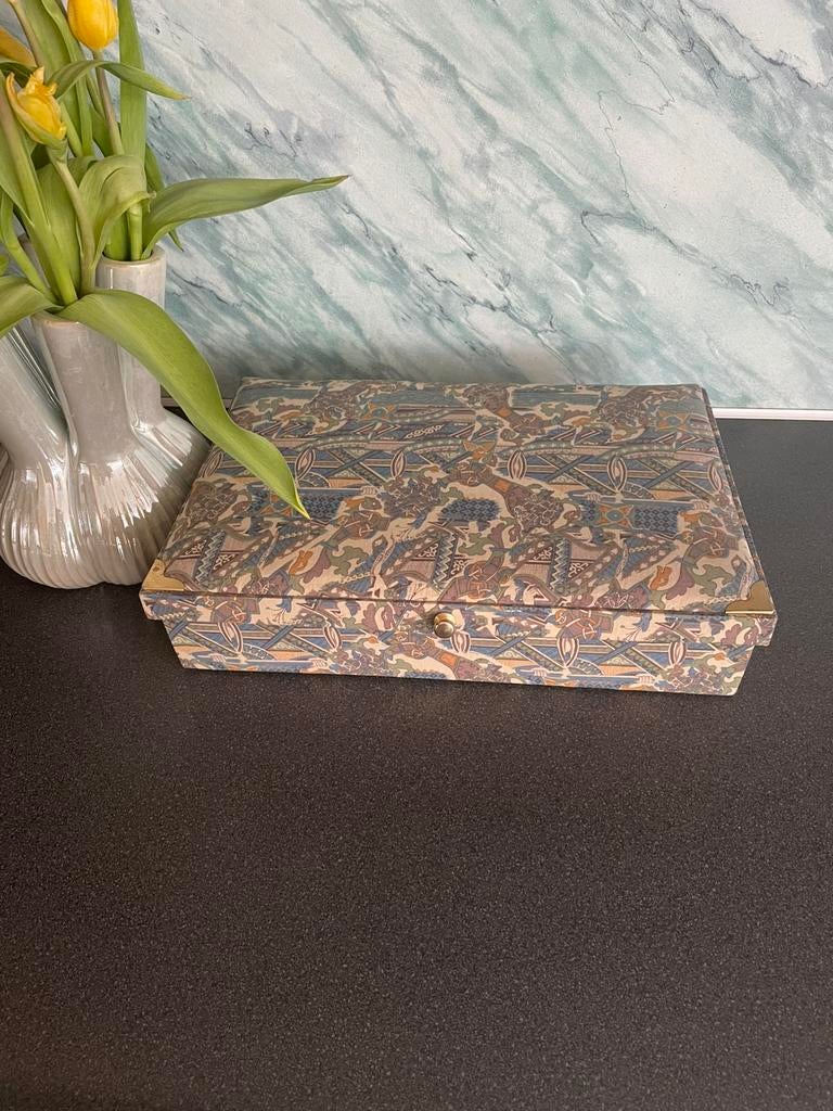 Mooi brocante stoffen schrijvers doos 3 lades,  scfrijfmap, Ophalen of Verzenden