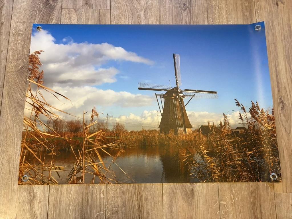 Tuinposter Molen aan het Water 90 x 60cm, Tuin en Terras, Tuinwanddecoratie, Ophalen of Verzenden, Nieuw