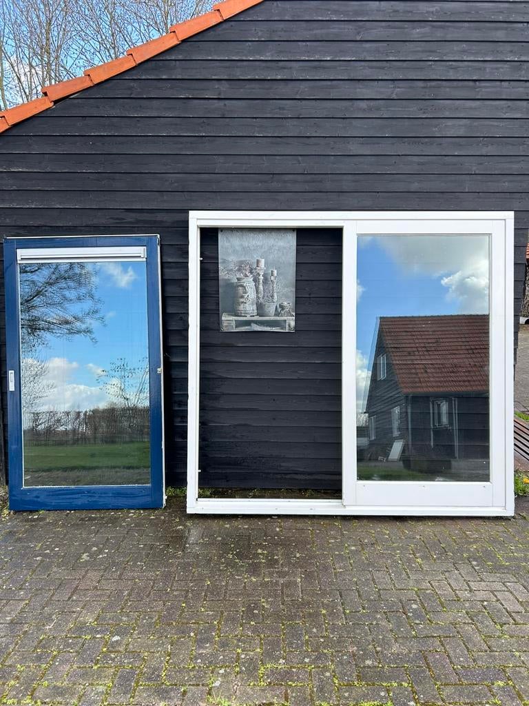 Hardhouten schuifpui (238 x 221,5 cm), Doe-het-zelf en Verbouw, Ophalen, Gebruikt, 225 cm of meer, 150 tot 225 cm