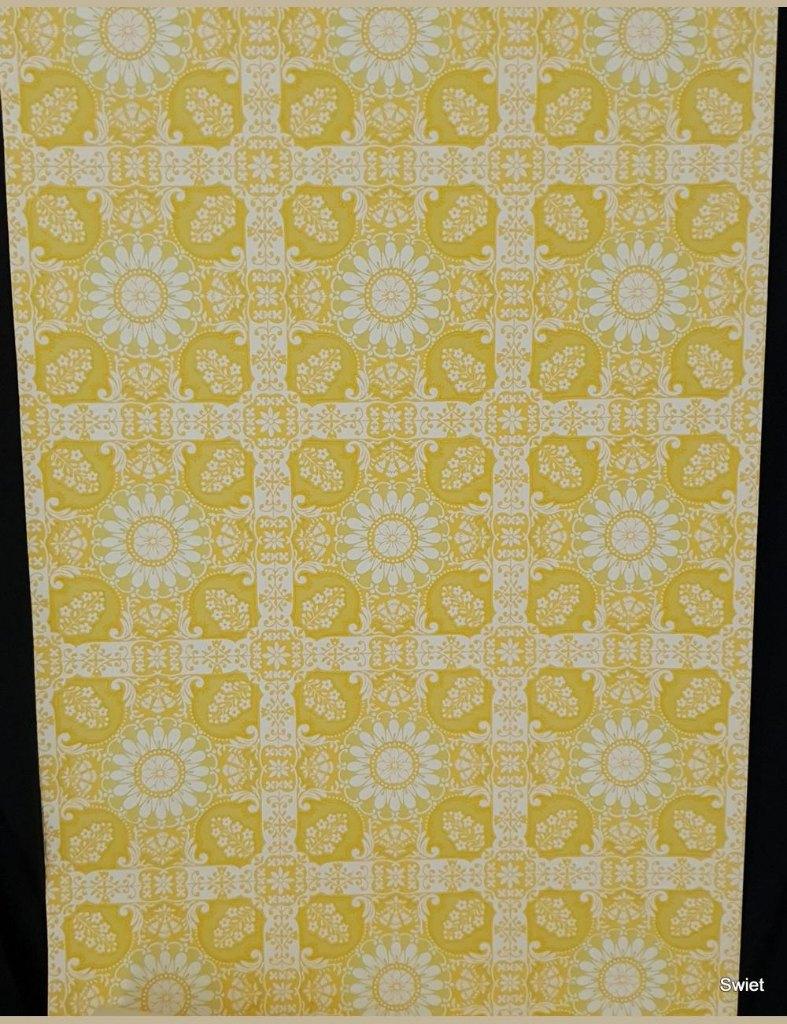 5420 geel bloemen behang retro tegelmotief seventies swiet, Verzenden, Minder dan 10 m², Wit