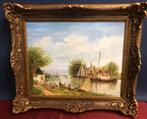 Schilderij met landschap en boten, gesigneerd A. van Dijk, Ophalen of Verzenden