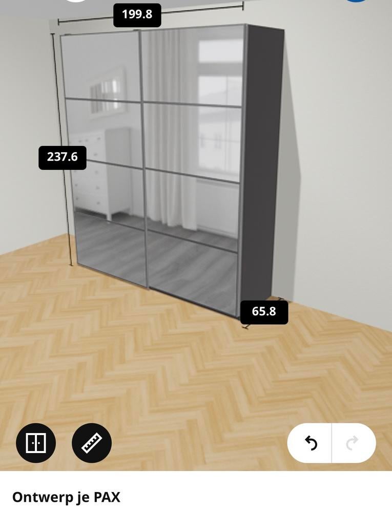 Ruime IKEA Pax kast zwartbruin met spiegel schuifdeuren, Ophalen, 200 cm of meer, 150 tot 200 cm, Glas