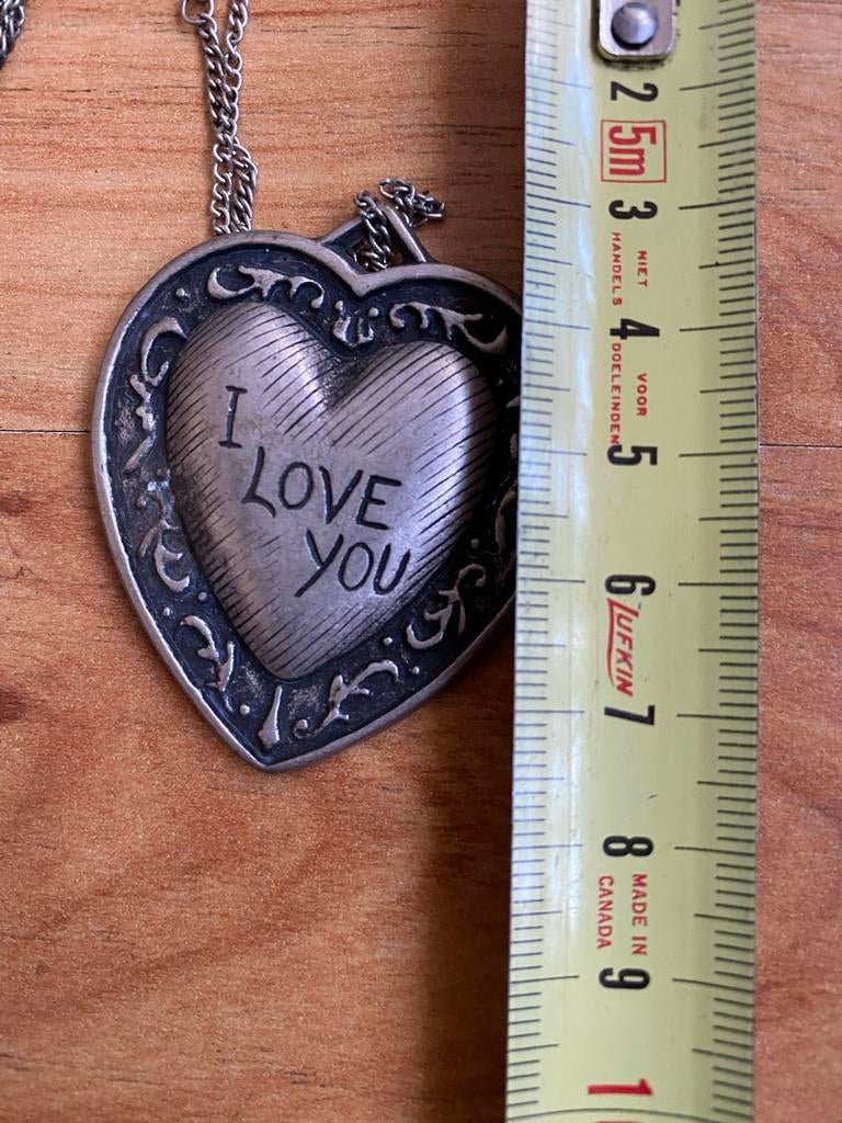 Vintage Hanger Hartje 'I Love You' - Zilverkleurig, Overige materialen, Gebruikt, Ophalen of Verzenden, Hart