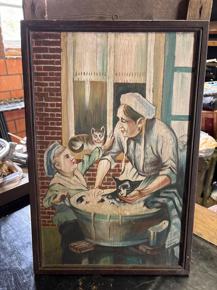 Namaak Cornelis Jetses Ot en Sien schilderij, Antiek en Kunst, Kunst | Schilderijen | Klassiek, Ophalen