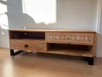 Televisiemeubel mangohout met lades en open vakken, Gebruikt, 100 tot 150 cm, Ophalen of Verzenden, Minder dan 100 cm
