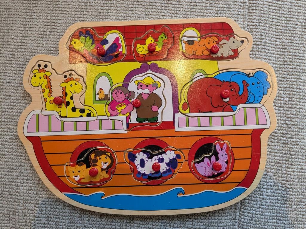 Houten Noach puzzel 9 stukken, Ophalen, Gebruikt, Van hout, Minder dan 10 stukjes