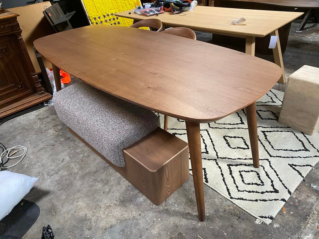 Deense ovale eettafel bruin eikenhout 220x100, Ophalen, 100 tot 150 cm, Eikenhout, Vijf personen of meer