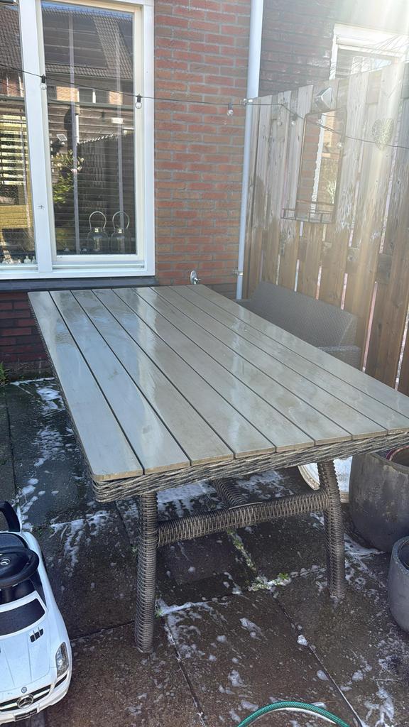 Tuin eettafel 2x1m - Wicker met houten blad, Tuin en Terras, Tuintafels, Ophalen, Gebruikt, Rechthoekig, Wicker