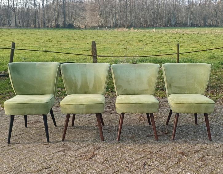 Set 4 x velvet eetkamerstoel vintage cocktail look, Huis en Inrichting, Stoelen, Stof, Overige kleuren, Ophalen of Verzenden