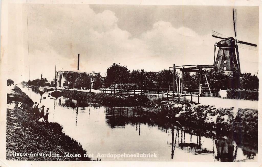 006 Nieuw Amsterdam - Molen met Aardappelmeelfabriek  1949, Ophalen of Verzenden, Voor 1920, Gelopen, Drenthe
