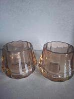 Twee bruin, goudkleurige glazen waxinelichthouders, Ophalen, Overige materialen, Bruin, Zo goed als nieuw