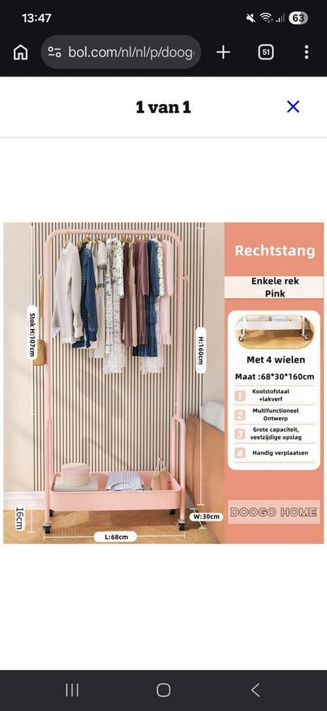 Roze kledingrek met wielen, Ophalen