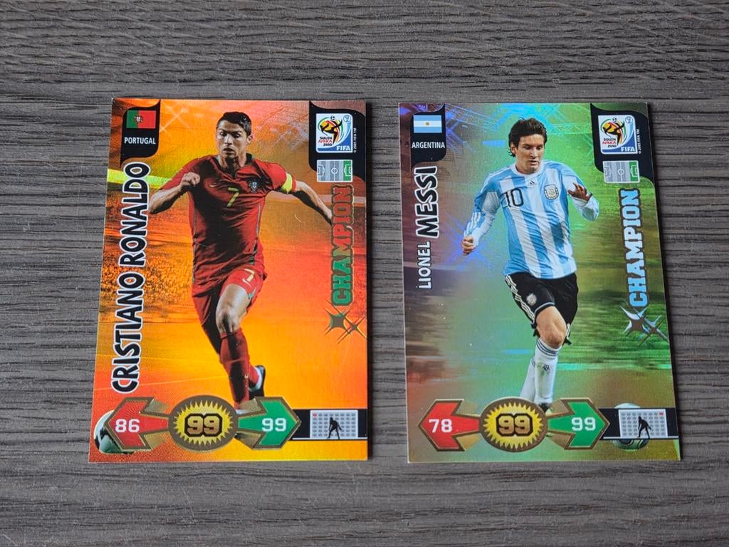 Panini World Cup 2010 Messi en Ronaldo champion cards, Verzamelen, Ophalen of Verzenden, Zo goed als nieuw, Buitenlandse clubs