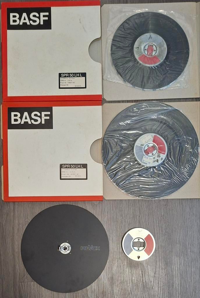 Revox NAB Adapter met 2 BASF SPR 50 LH L banden, Ophalen of Verzenden, Onderdeel, Met banden