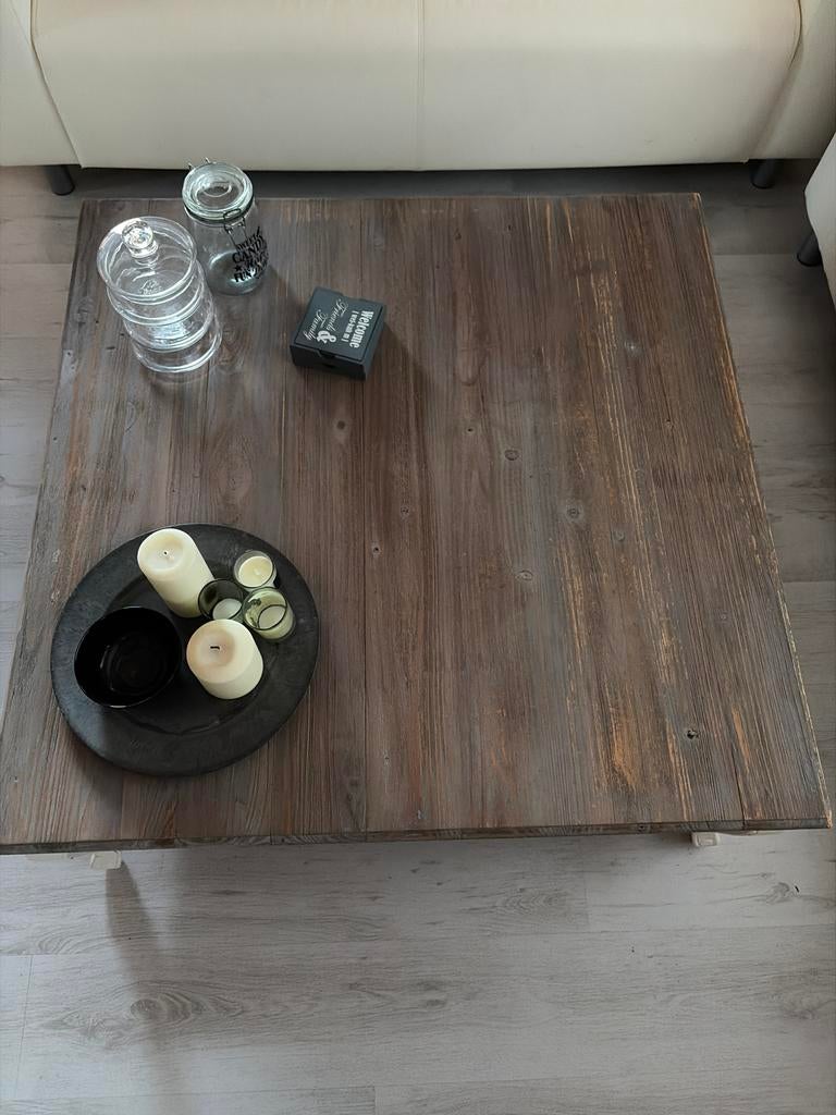 Landelijke salontafel 100 x 100, Huis en Inrichting, Tafels | Salontafels, Ophalen, Gebruikt, 50 tot 100 cm, Vierkant