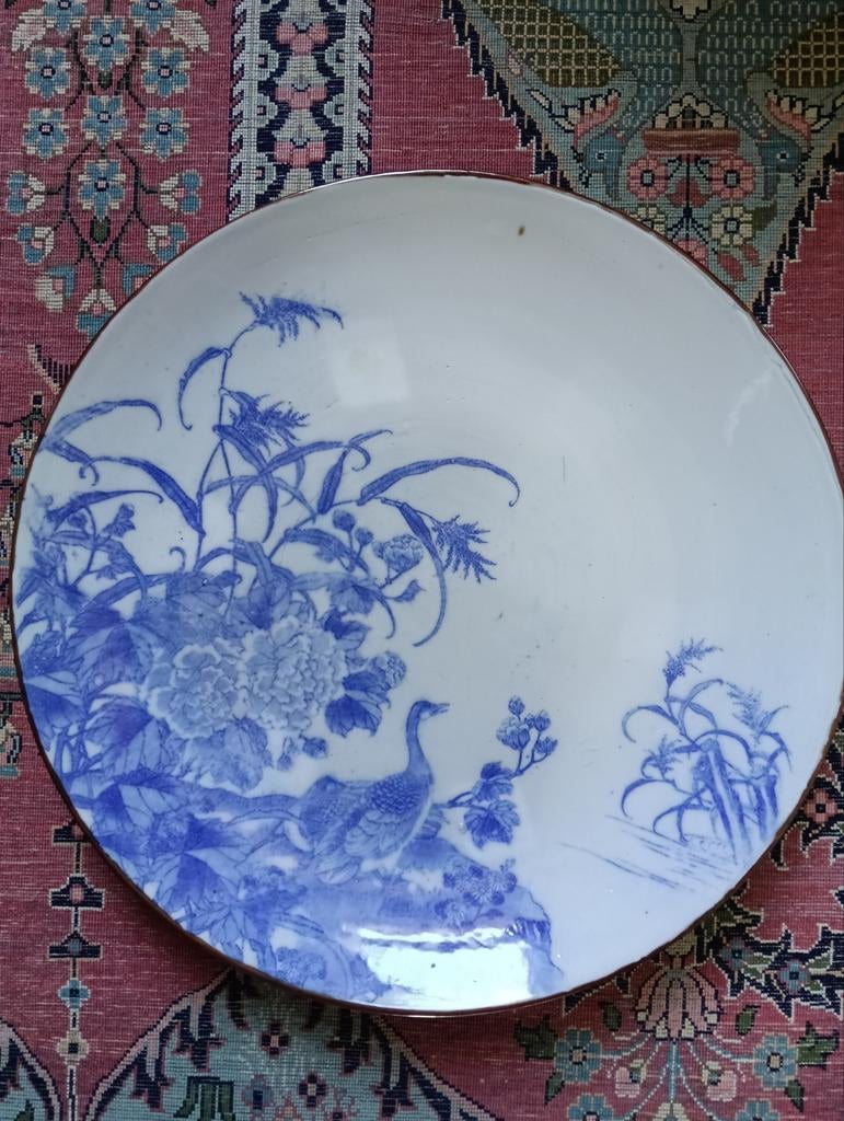 Groot Chinees Porseleinen Bord met Pauw 39cm, Antiek en Kunst, Antiek | Wandborden en Tegels, Ophalen of Verzenden