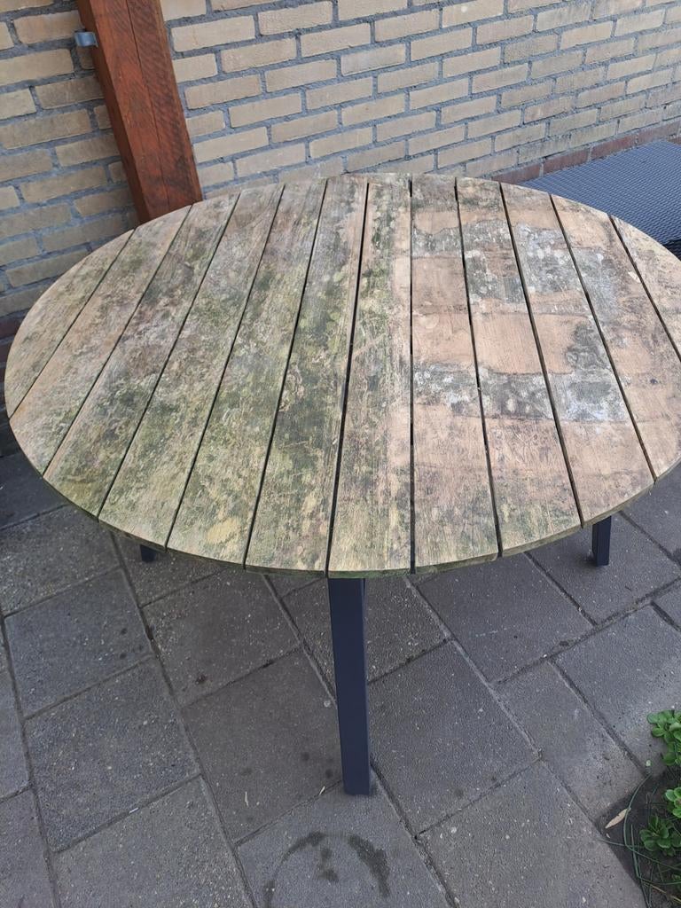 Ronde tuintafel van hout en metaal, Tuin en Terras, Ophalen, Gebruikt, Rond, Hout