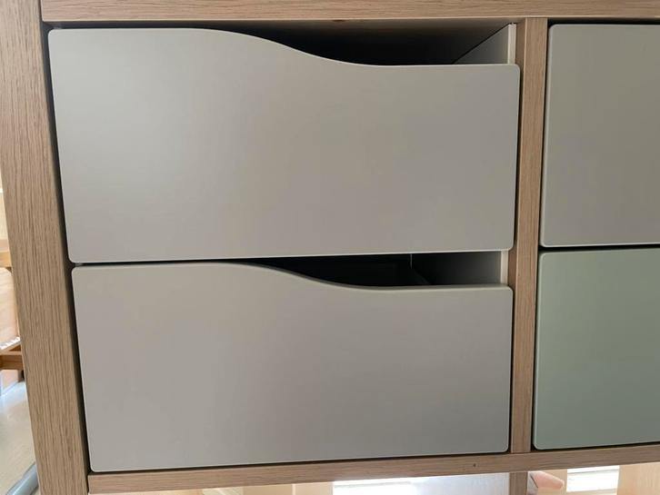 3x IKEA KALLAX inzet met 2 lades, gegolfd/grijs, 33x33cm, Huis en Inrichting, Kasten | Overige, Zo goed als nieuw, Ophalen