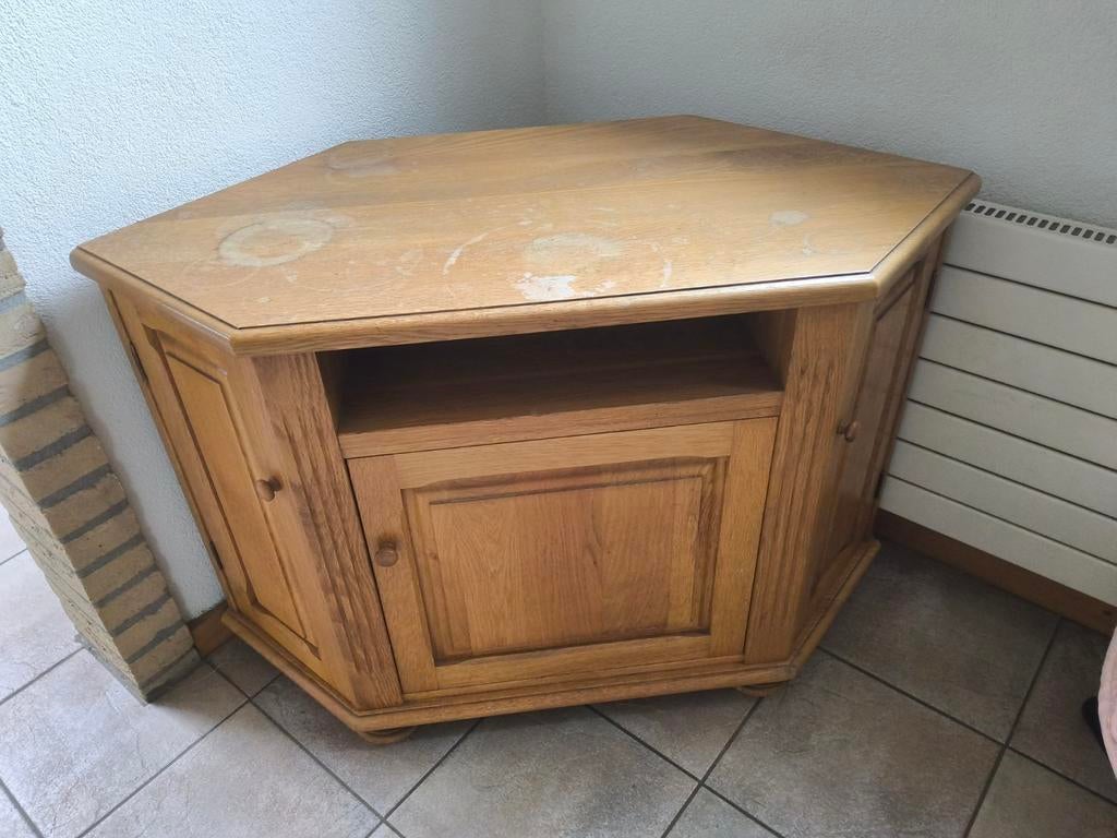 Houten TV Meubel Hoekkast - Eikenhout, Huis en Inrichting, Kasten | Televisiemeubels, Ophalen, Gebruikt, Eikenhout, 50 tot 100 cm