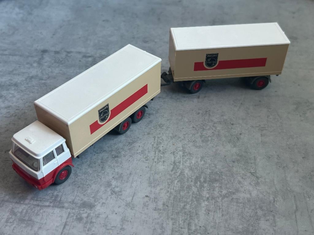 Wiking 1:87 Hanomag Henschel Philips met aanhanger, Ophalen of Verzenden, Zo goed als nieuw, Bus of Vrachtwagen, Wiking