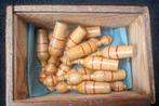 Primitief houten kistje met houten mini KEGELSPEL, Ophalen of Verzenden
