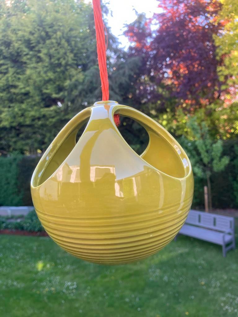 Vintage Space Age Plantenhanger - groen Keramiek, Rond, Ophalen of Verzenden, Zo goed als nieuw, Balkon