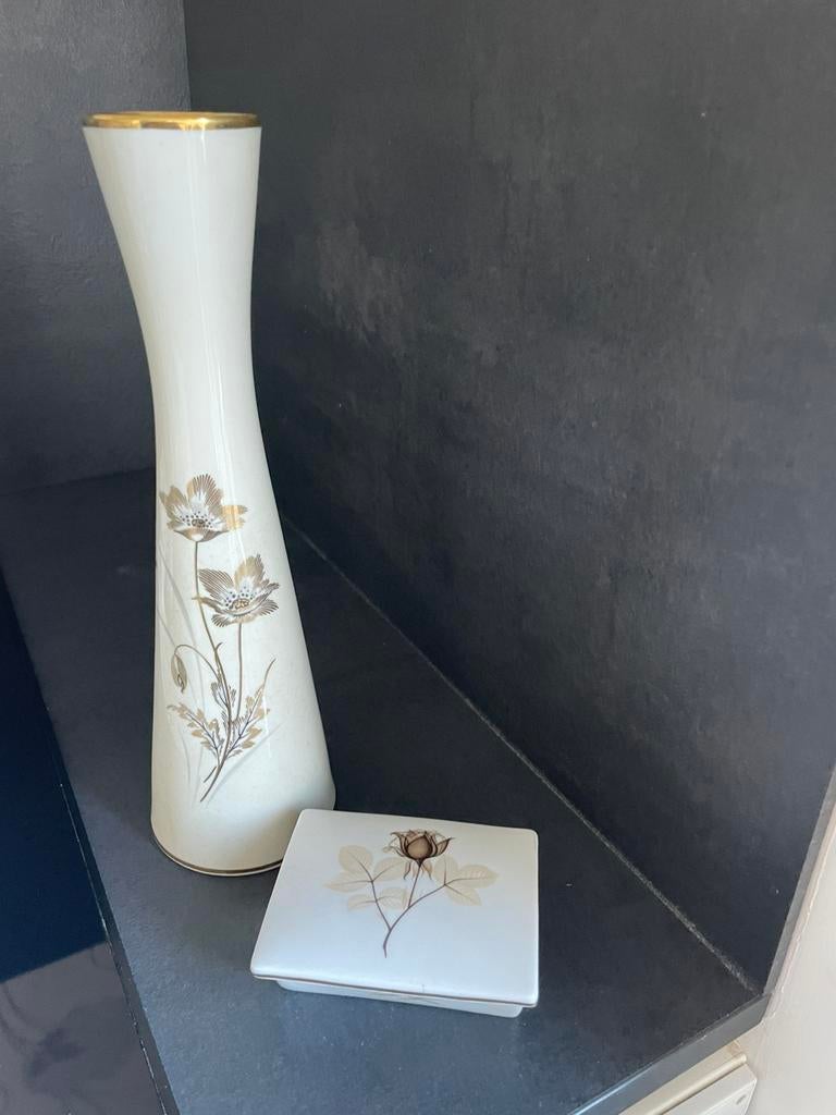 Prachtig set Vintage vaas en doosje met deksel, Huis en Inrichting, Woonaccessoires | Vazen, Overige kleuren, Verzenden, Aardewerk of Porselein